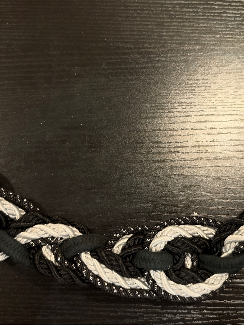 Vintage 80s Black & Ivory Braided Rope Belt Metallic Glam Statement Belt